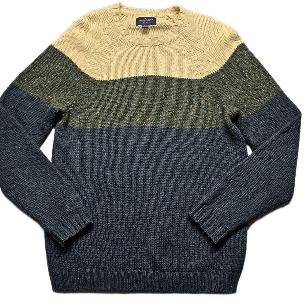 American Eagle Sweater Mens Medium Multi Tight-Knit Stretch Crew Neck Pullover